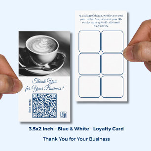 カフェホワイトブルーロゴ&QR – ありがとうございます ロイヤリティカード