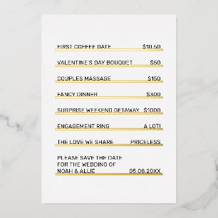 カフェメニューおもしろいユニーク日付の保存 箔招待状