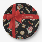 カフェラテクリスマスコーヒードレッドリボンプレート ペーパープレート (正面)