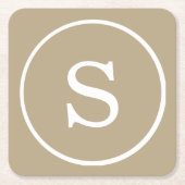 カフェラテ無地のカラーホワイトモノグラム スクエアペーパーコースター (正面)