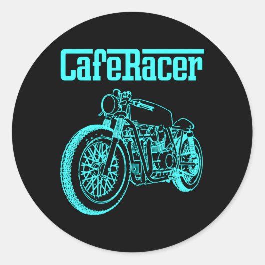 カフェレーサーバイクもしくは自転車に乗る人nsユース ラウンドシール (正面)