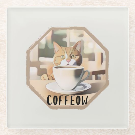 カフェー忙しウのかわいい猫 ガラスコースター (正面)