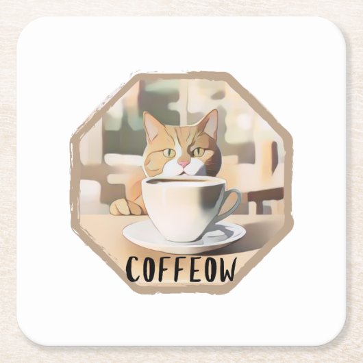 カフェー忙しウのかわいい猫 スクエアペーパーコースター (正面)