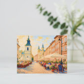 カフェ朝のワルシャワ旧市街 – 油絵 シーズンポストカード (スタンド正面)