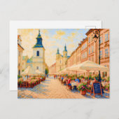 カフェ朝のワルシャワ旧市街 – 油絵 シーズンポストカード (正面/裏面)