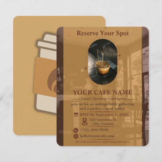 カフェ開店RSVP招待状デザイン 出欠カード (正面/裏面)