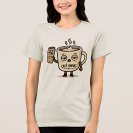 カフェ・アウェイク かわいい眠そうなコーヒーのマスコットイラスト トライブレンドＴシャツ