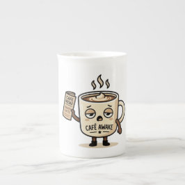 カフェ・アウェイク かわいい眠そうなコーヒーのマスコットイラスト ボーンチャイナマグカップ
