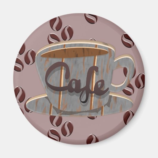 カフェ コーヒー カップ と コーヒー 豆 マグネット (正面)