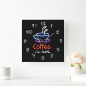 カフェ コーヒー ネオンサイン オーダーメイド スクエア壁時計 (ホーム)
