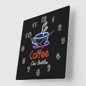 カフェ コーヒー ネオンサイン オーダーメイド スクエア壁時計 (傾斜)