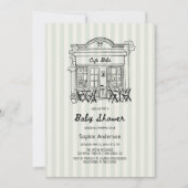 カフェ ベベ セージ ストライプ ベビーシャワー 招待状 (正面)