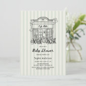 カフェ ベベ セージ ストライプ ベビーシャワー 招待状 (スタンド正面)