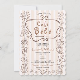 カフェ ベベ フレンチ モダン ジェンダーニュートラル ベイビーシャワー 招待状