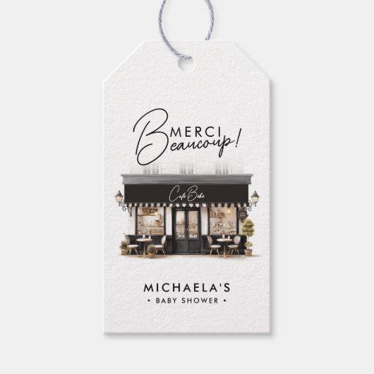 カフェ ベベ ブラック＆ホワイト パリ サンクス ベイビー シャワ ギフトタグ (正面)
