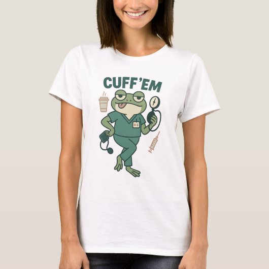 カフ・エム・フロッグ - 笑える看護師のキャラクター医療グッズ Tシャツ (正面)