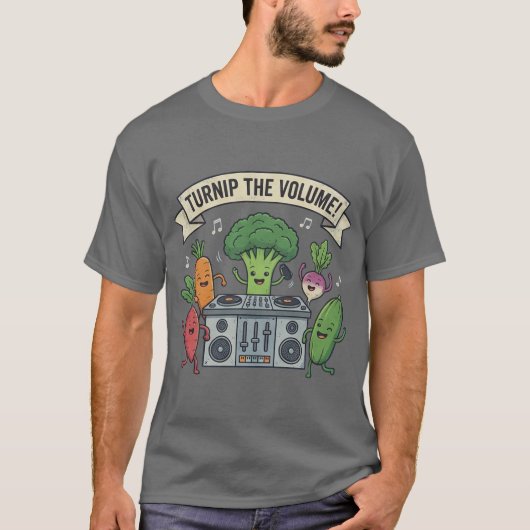 カブでボリュームアップ 面白い野菜ミュージック Tシャツ (正面)