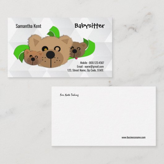 カブスベビーシッターのかわいいテディー・ベアのママの名刺 名刺 (正面/裏面)