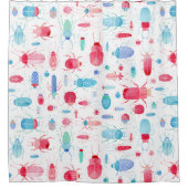 カブトムシとバグおもしろいの水色 シャワーカーテン (正面)