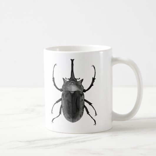 カブトムシのデザインの黒く及び白い芸術ラインスケッチ コーヒーマグカップ (右)