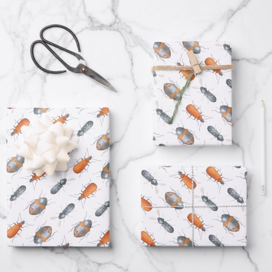 カブトムシの昆虫の柄 ラッピングペーパーシート (正面)