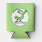 カブトムシ漫画と可愛いハッピーグリーンgeckoトカゲ 缶クーラー (正面)