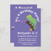 カブトムシ漫画をキャッチかわいいカメレオン 招待状 (正面/裏面)