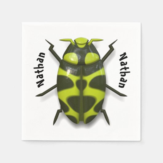 カブトムシ虫かわいいグリーンブラックパーティー スタンダードカクテルナプキン (正面)