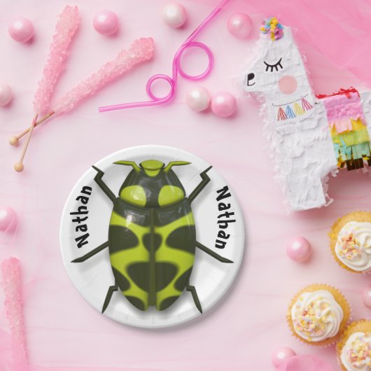 カブトムシ虫かわいい黒い緑 ペーパープレート (パーティー)