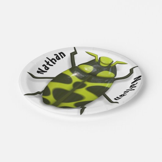 カブトムシ虫かわいい黒い緑 ペーパープレート (アングル)