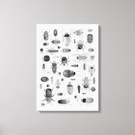 カブトムシ黒と白 キャンバスプリント (正面)
