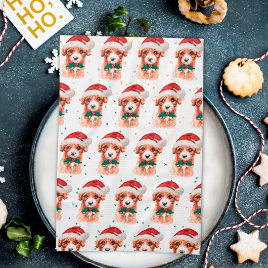 カブードル犬のクリスマス星 キッチンタオル