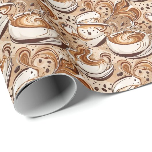 カプチーノのシームレスパターンカップ ラッピングペーパー (ロールコーナー)