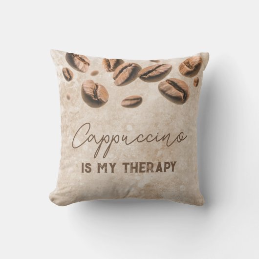 カプチーノは私のセラピーかわいいおもしろいことわざ クッション (正面)