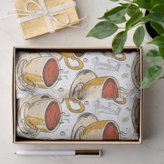 カプチーノコーヒーエフェメラコラージパターン 薄葉紙 (ギフト)