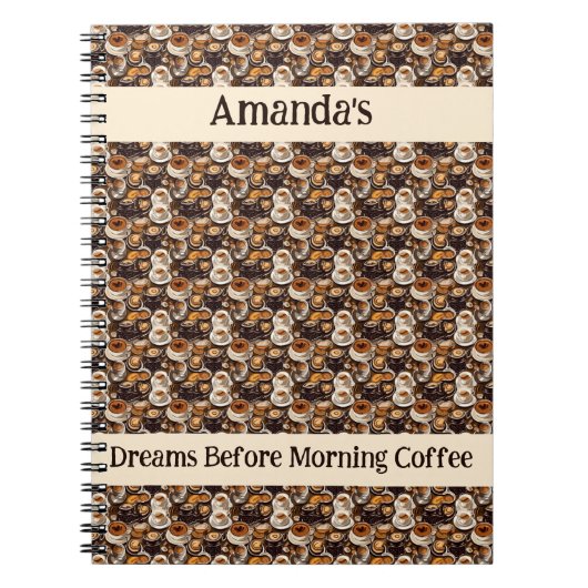 カプチーノコーヒー絵を描油パタパーソナライズされたーン ノートブック (正面)