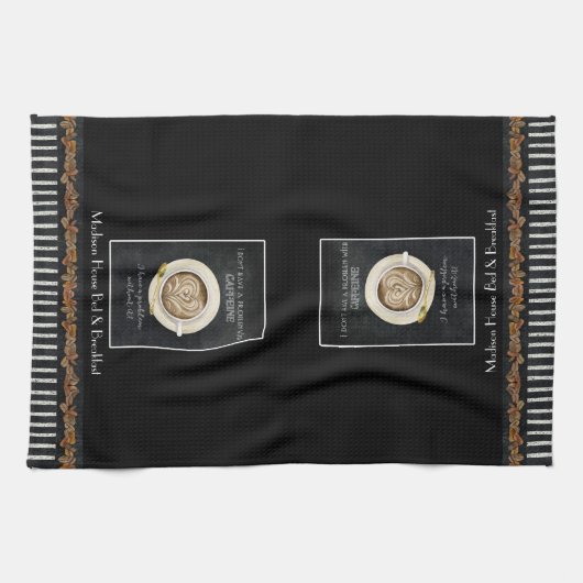 カプチーノハートアートカフェインコーヒーベッドブレックファースト キッチンタオル (横)