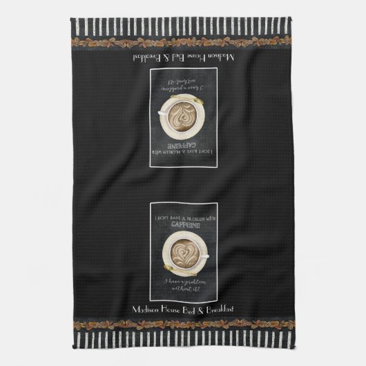 カプチーノハートアートカフェインコーヒーベッドブレックファースト キッチンタオル (縦)