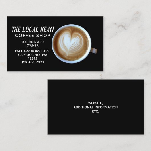 カプチーノラテコーヒーショップ |ブラックシンプルカフェ 名刺 (正面/裏面)