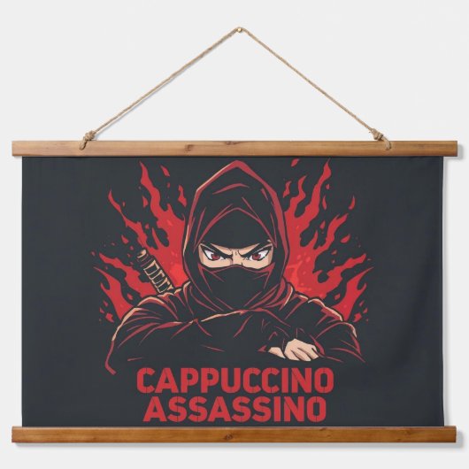 カプチーノ暗殺者 コーヒー好き イタリアン・ブレインロット 吊り下げ型タペストリー (正面)