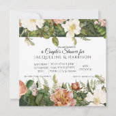 カプラ シャワー | フォレスト コーラルとアイボリー ローズの花 招待状 (正面)