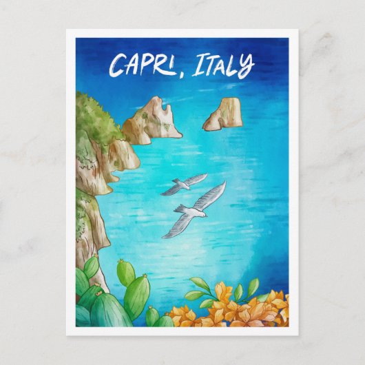 カプリイタリアアートウォーターカラートラベルイラストレーション ポストカード (正面)