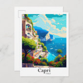 カプリイタリアアートヴィンテージトラベルイラストレーション ポストカード (正面/裏面)