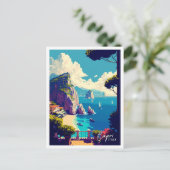 カプリイタリアアートヴィンテージ旅行イラストレーション ポストカード (スタンド正面)