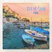 カプリイタリアマリーナグランデブルーオレンジのボート ガラスコースター (正面)