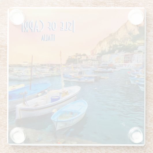 カプリイタリアマリーナグランデブルーオレンジのボート ガラスコースター (裏面)