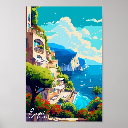 カプリイタリアヴィンテージ旅行イラストレーション ポスター (正面)