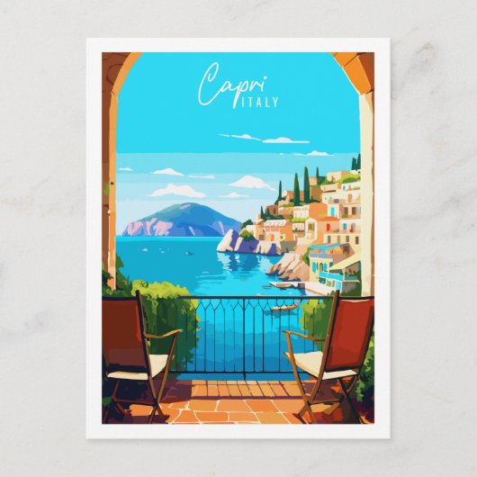 カプリイタリアヴィンテージ旅行イラストレーション ポストカード (正面)