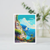 カプリイタリアヴィンテージ旅行イラストレーション ポストカード (スタンド正面)