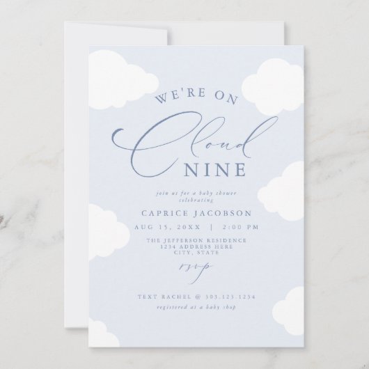 カプリスダスティブルークラウド9赤ちゃんシャワー 招待状 (正面)